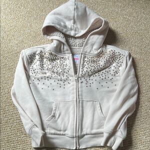 Children's Place girls size small (5/6) Cream Sherpa lined Hoodie Gold Sequins